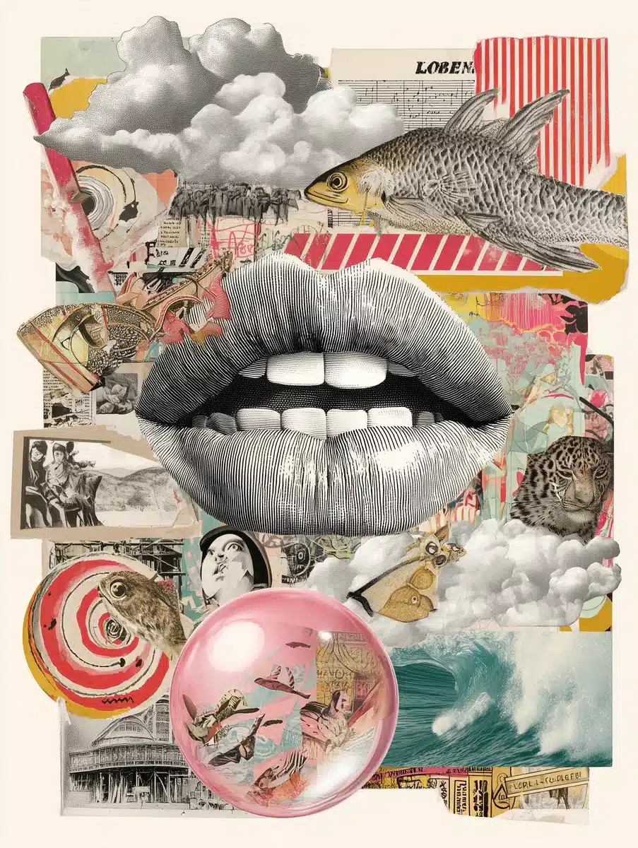 Collage Lips with Miniature Worlds