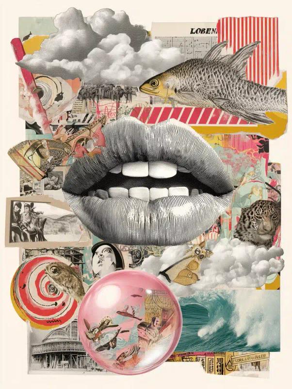 Collage Lips with Miniature Worlds