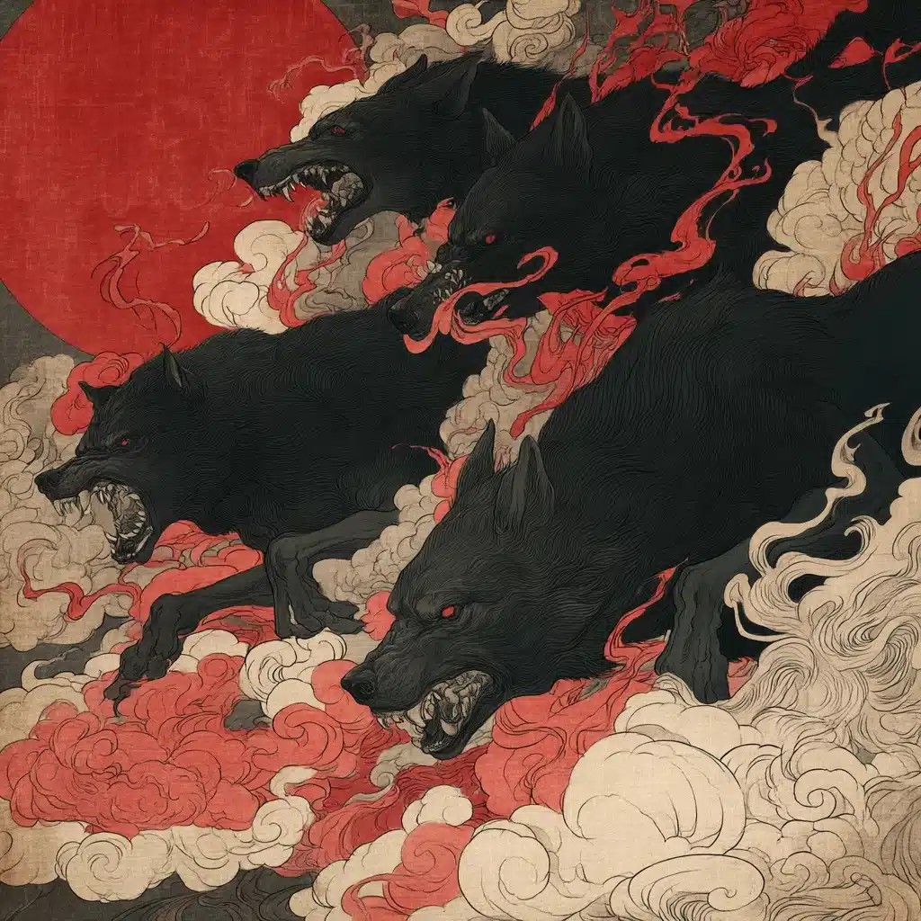 Wolves Punishing Demons Ukiyo-e