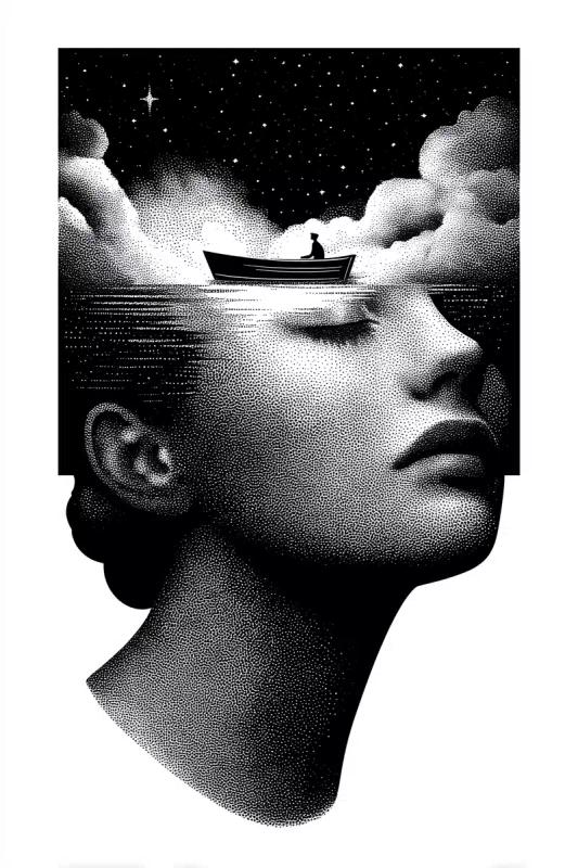 Surreal Ink Dreamscape Face