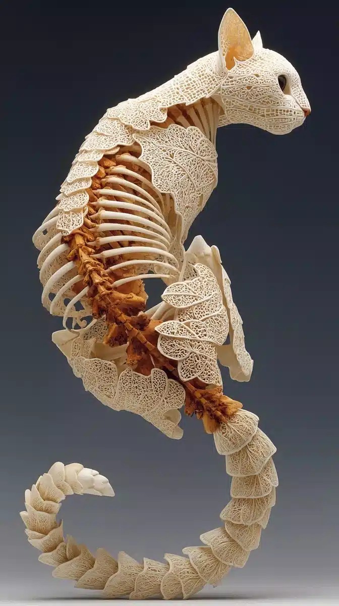 Porcelain Bone Cat Sculpture