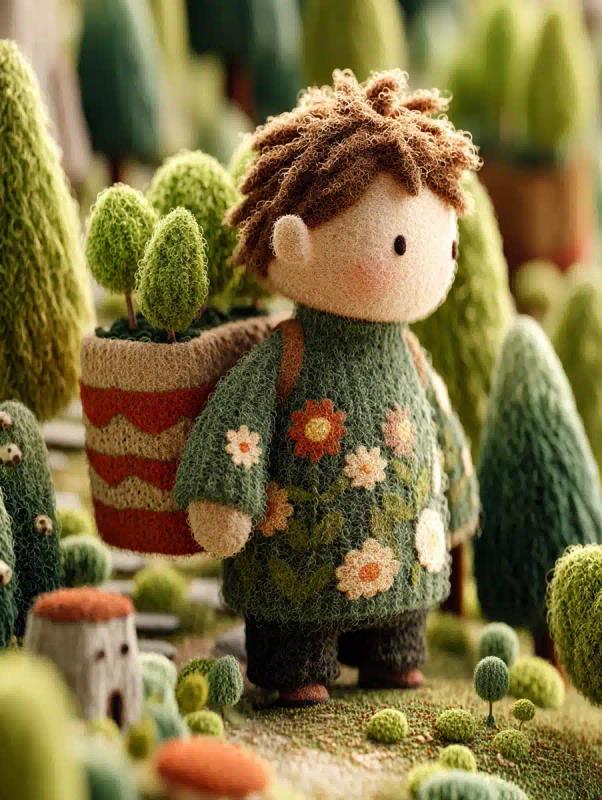 Miniature Boy with Saplings
