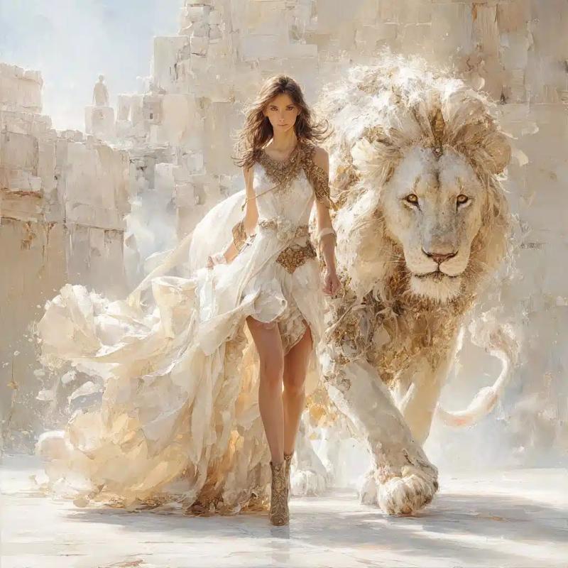 Ultrarealistic Girl with Lion
