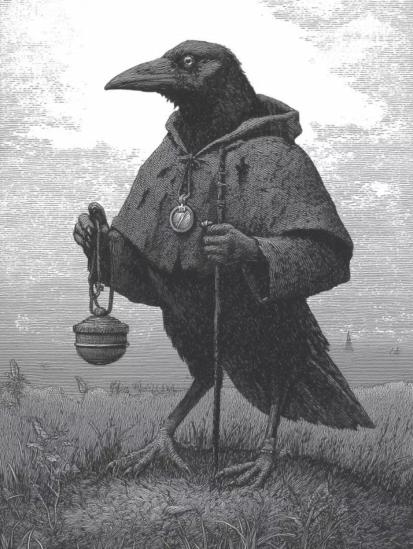 Engraved Crow in Cloak