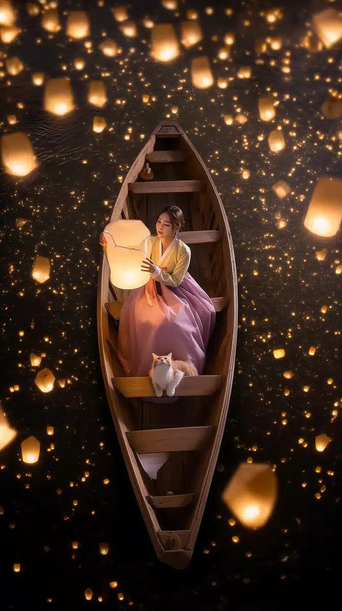 Cinematic Boat Lanterns Night
