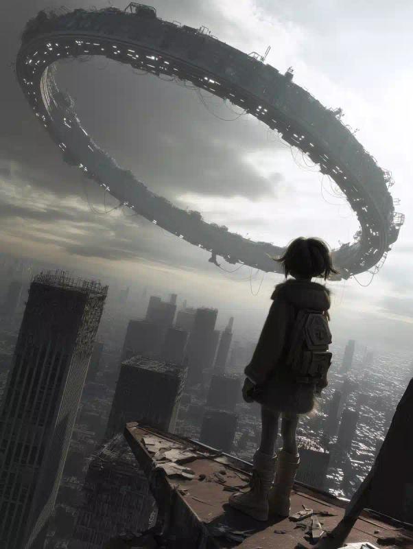 Apocalyptic Girl Under Space Station