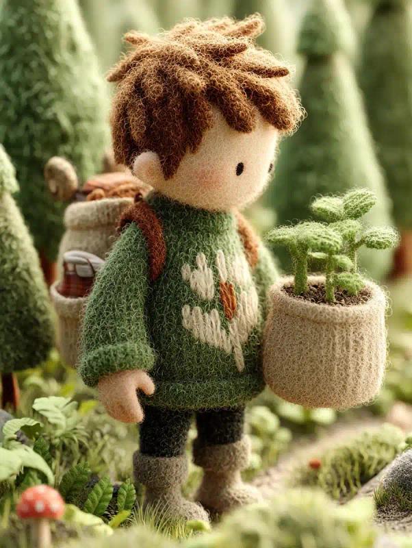 Miniature Boy with Flowerpot