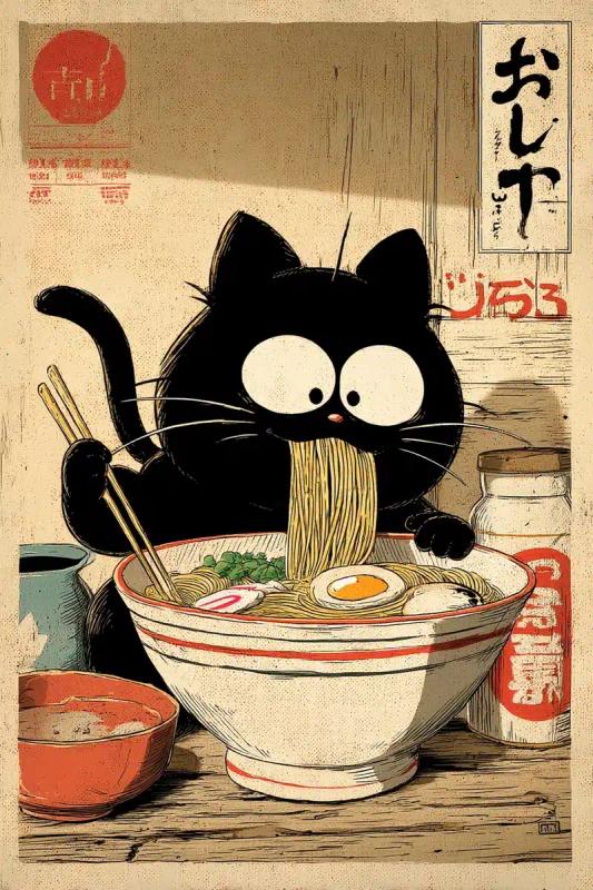 Kawaii Cat Ramen Poster