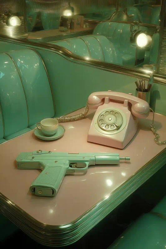 Pastel Retro-Futuristic Scene