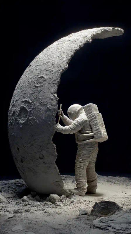 Astronaut Sculpting Melting Moon