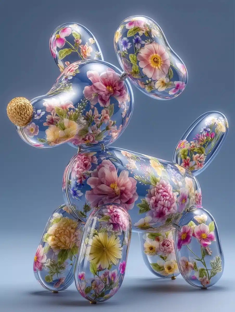 Floral Glass Balloon Dog