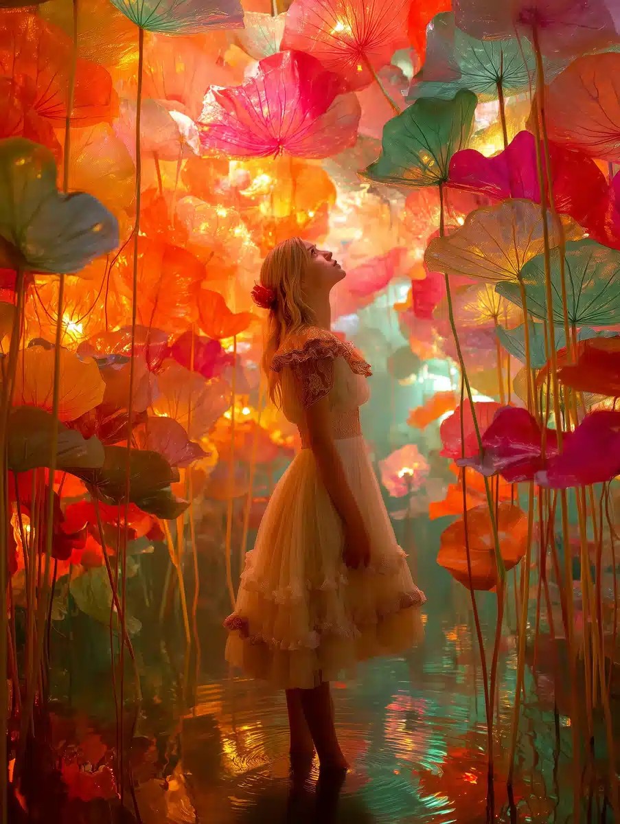 Surreal Lotus Forest Scene