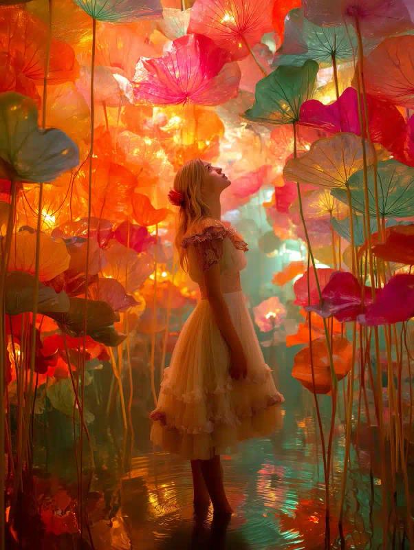 Surreal Lotus Forest Scene