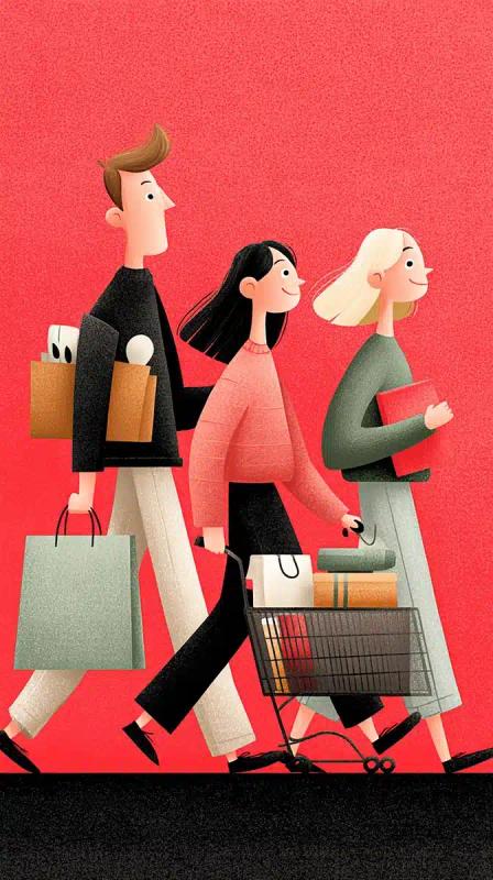 Vector Illustration of Shoppers