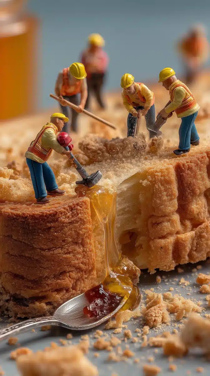 Miniature Workers on Rusk