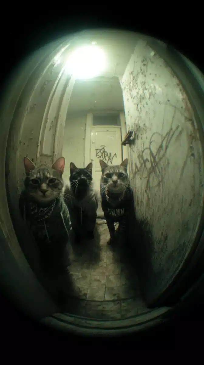 Angry Cats in Peephole