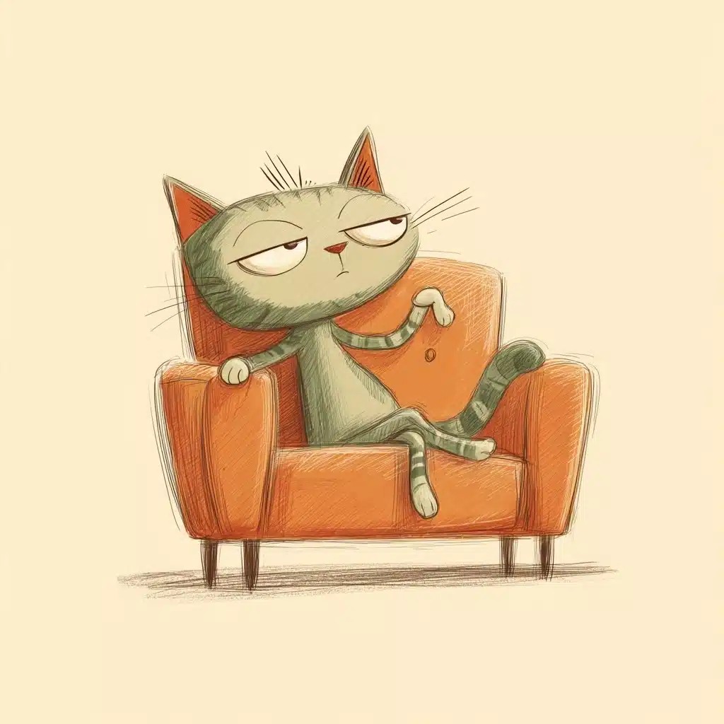 Hand-Drawn Cat on Sofa