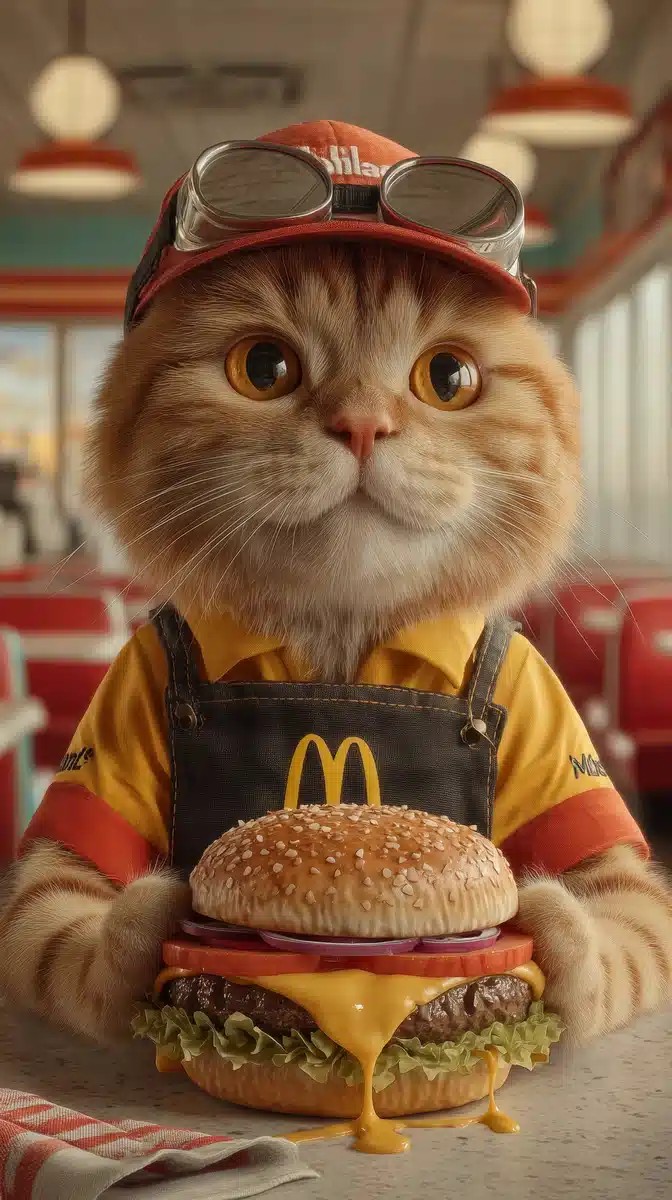 Photorealistic Cat at McDonalds