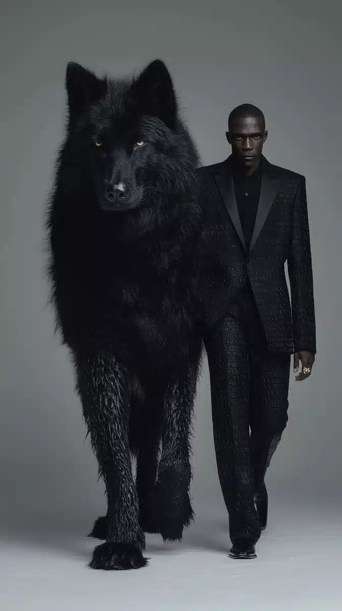 Hyper-Realistic Man and Wolf