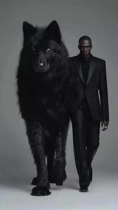 Hyper-Realistic Man and Wolf