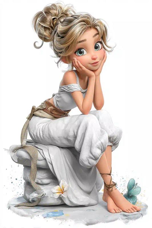 Cartoon Girl on Cloud
