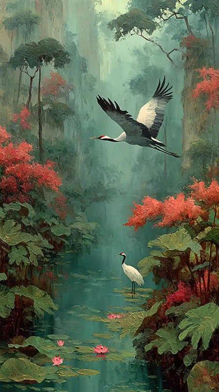Eagle and Crane in Oil