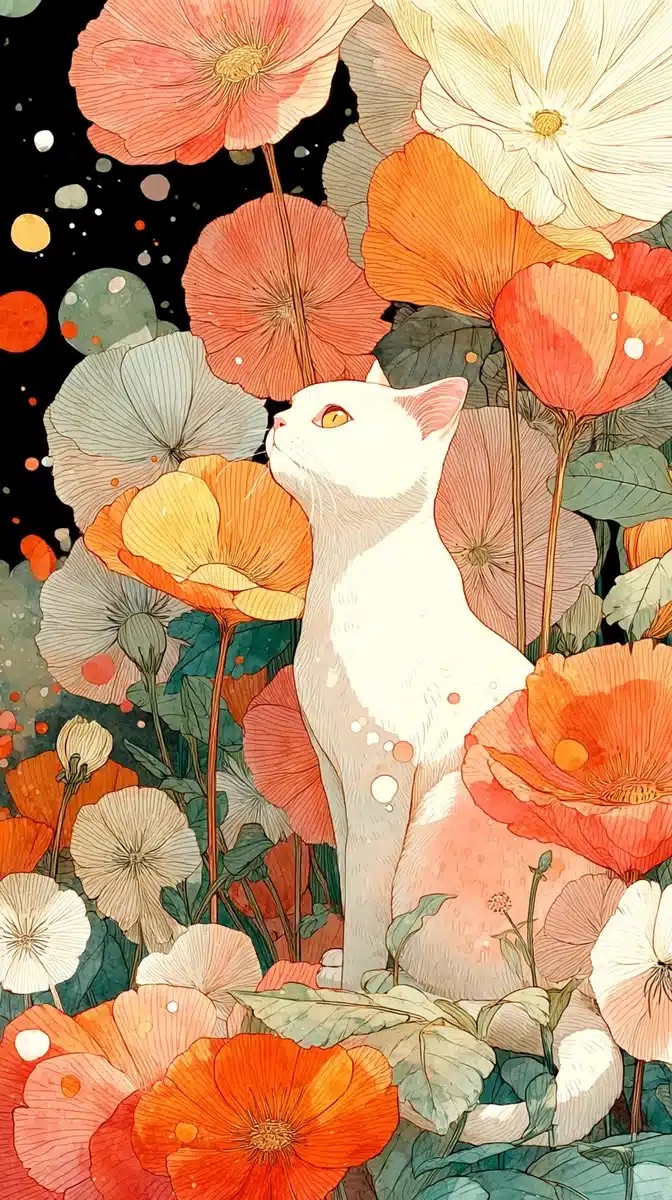 Cat in Floral Field