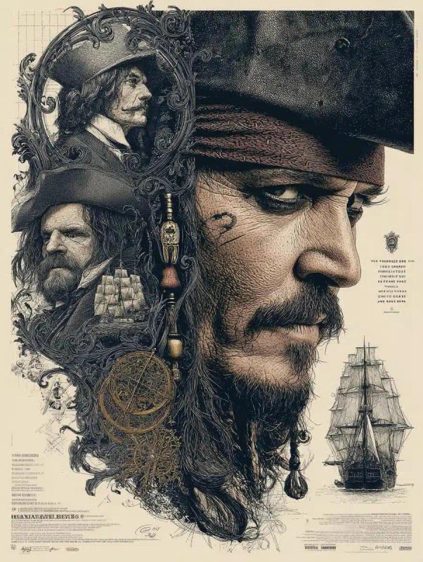 Vintage Woodcut Pirates Poster