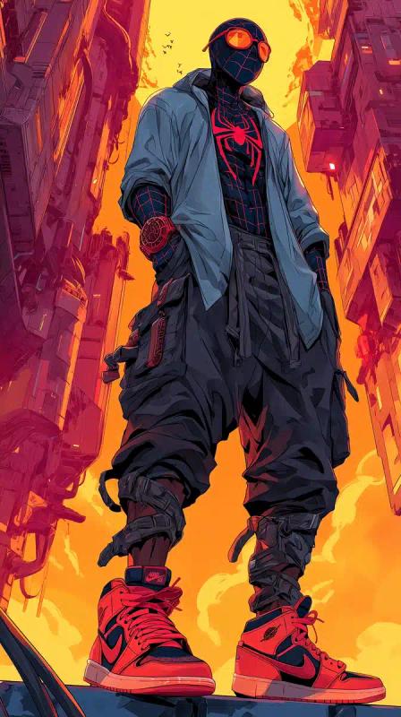 Futuristic Spider-Man in Urban Sci-Fi