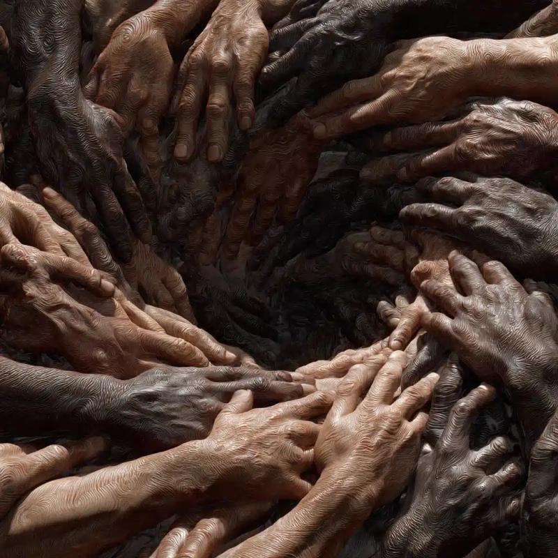 Interlocking Hands Spiral Photorealism