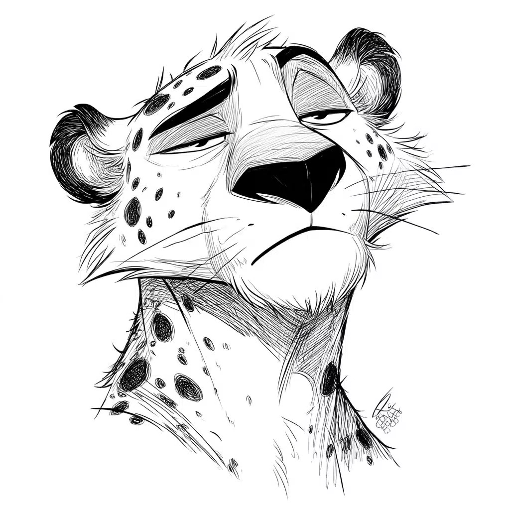 Cartoonish Lazy Leopard Sketch