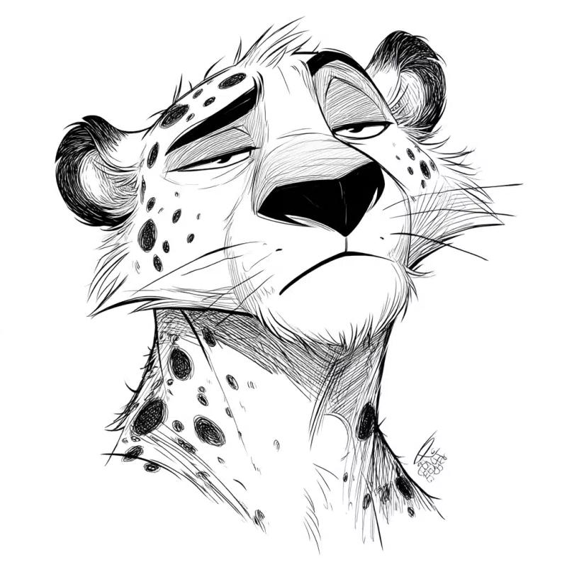 Cartoonish Lazy Leopard Sketch
