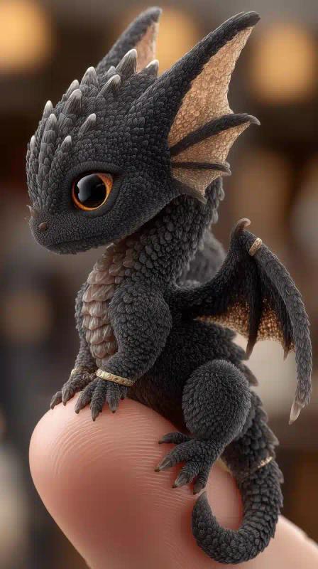 Photorealistic Tiny Black Dragon