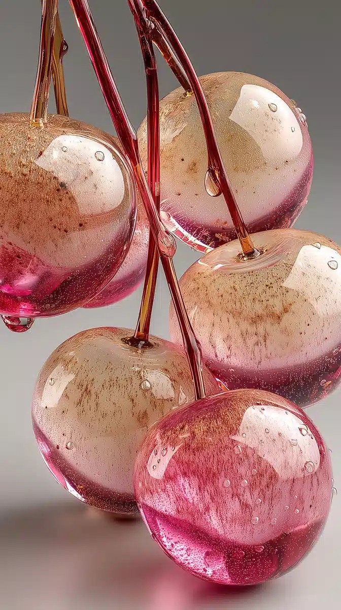Photorealistic Glass Peaches Cluster