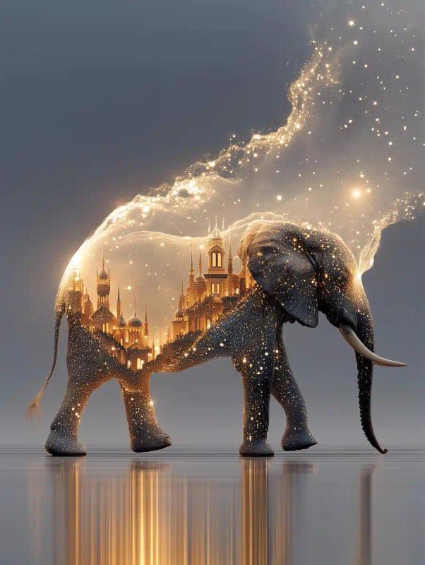 Surreal Elephant Among Stars