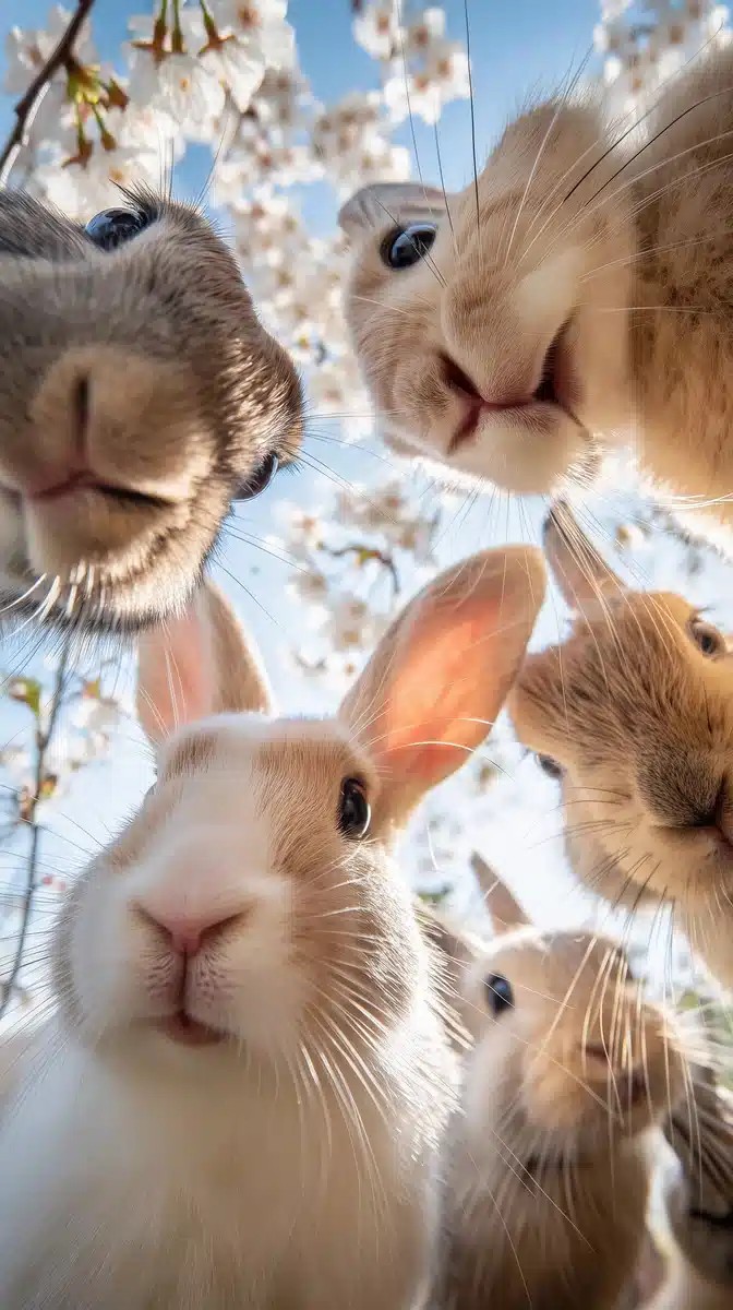 Rabbits Among Cherry Blossoms