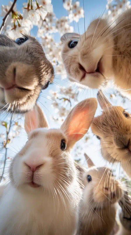 Rabbits Among Cherry Blossoms
