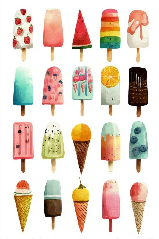 Vibrant Ice Treats Watercolor