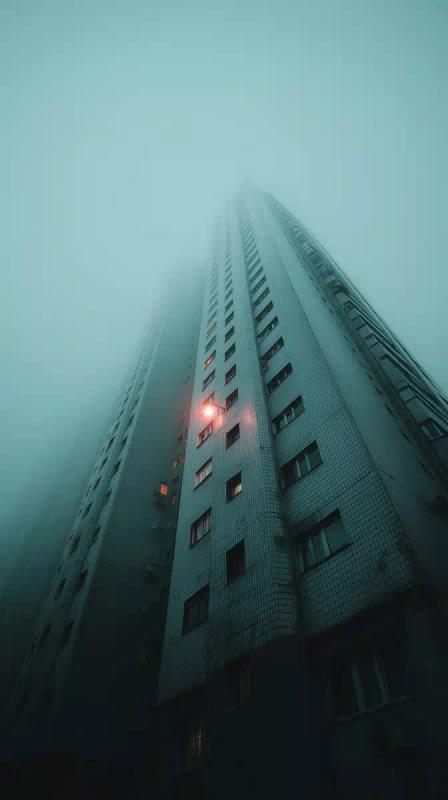 Retrofuturistic Skyscraper in Fog
