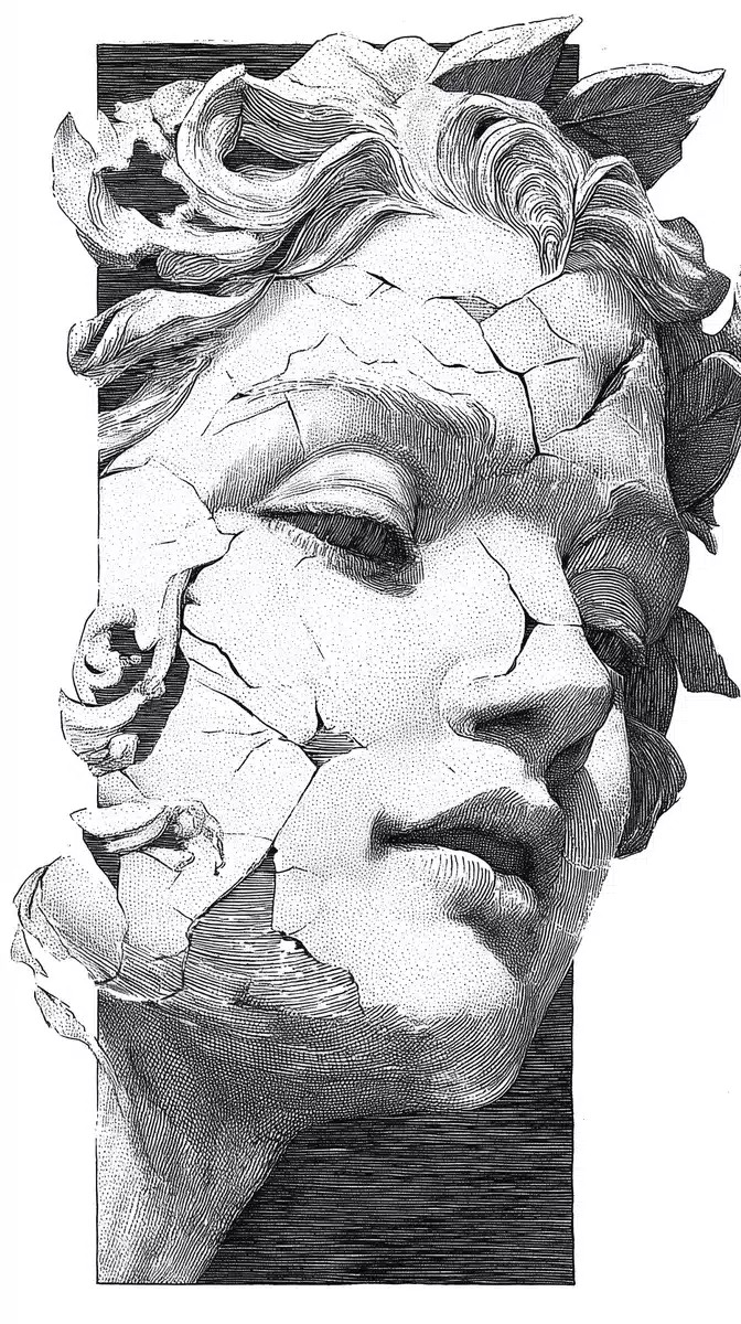 Lineart Portrait of Cracked Goddess