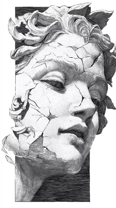 Lineart Portrait of Cracked Goddess