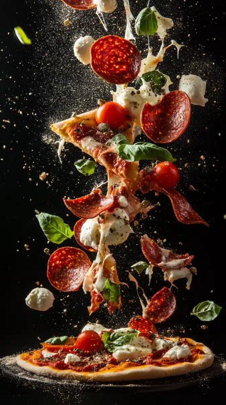 Deconstructed Pizza Explosion Photography