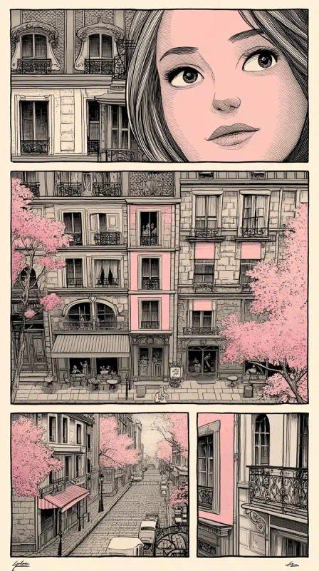 Tri-Panel Paris Cafe Illustration