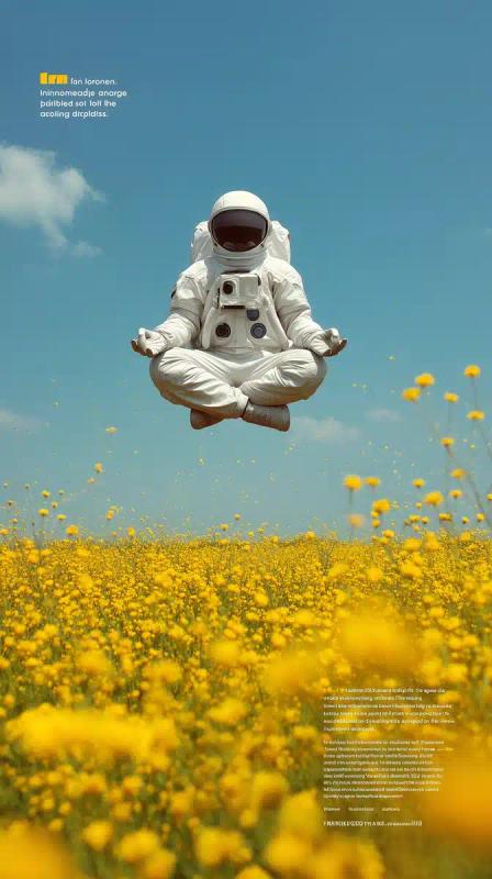Astronaut Meditating in Flowers