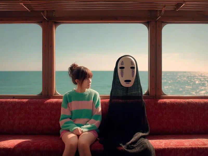 Cinematic Girl and Masked Figure