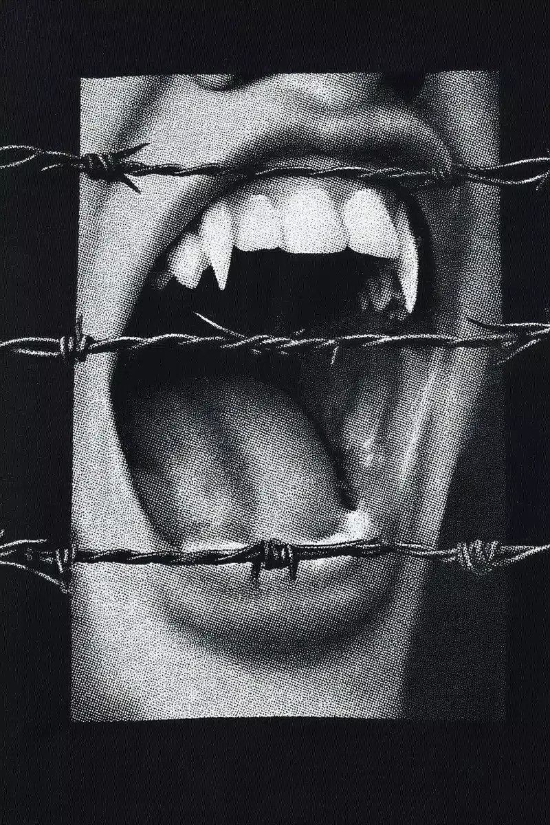 Fanged Mouth with Barbed Wire