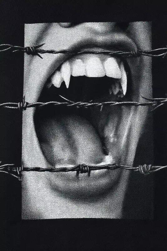 Fanged Mouth with Barbed Wire