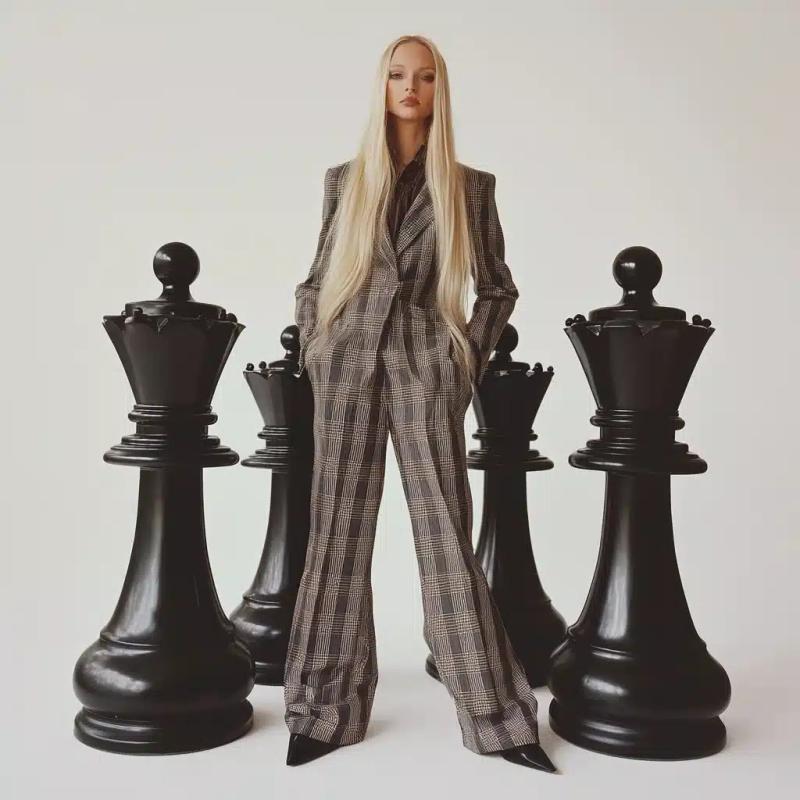 Eccentric Woman with Chess Pieces