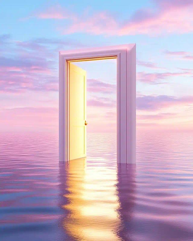 Surreal Doorway Over Ocean