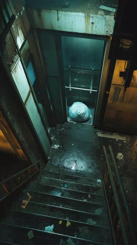 Elevator Scene with Body Bag